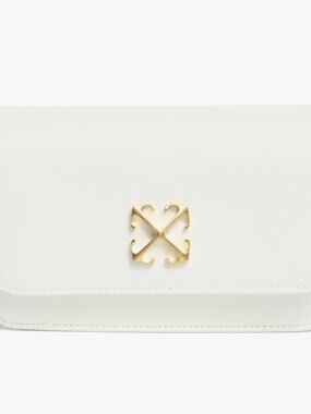Off-White White Leather Crossbody with Gold Arrow Emblem
